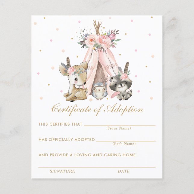 Certificado de Adoção de Animais da Floresta Triba (Frente)