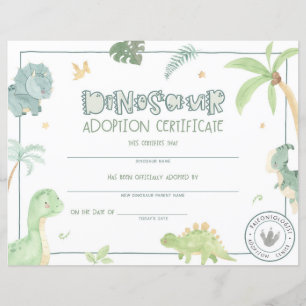 Certificado de Adoção de Dinossauro