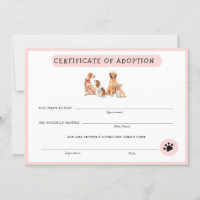 Certificado de Adoção de Pupppy Pink e Branco Cute