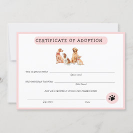 Certificado de Adoção de Pupppy Pink e Branco Cute