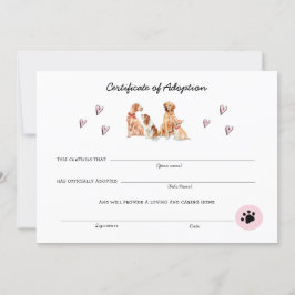 Certificado de Adoção de Pupppy Pink e Branco Cute