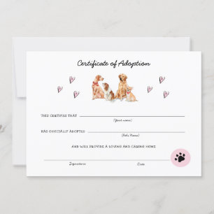 Certificado de Adoção de Pupppy Pink e Branco Cute