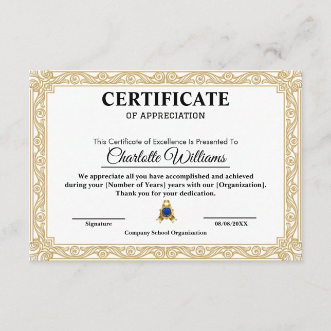 Certificado de Agradecimento Modelo Elegante Doura (Frente)
