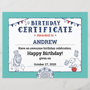Certificado de Aniversário do Circo Azul