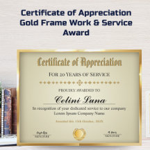 Certificado de anos de serviço - Dourado profissio