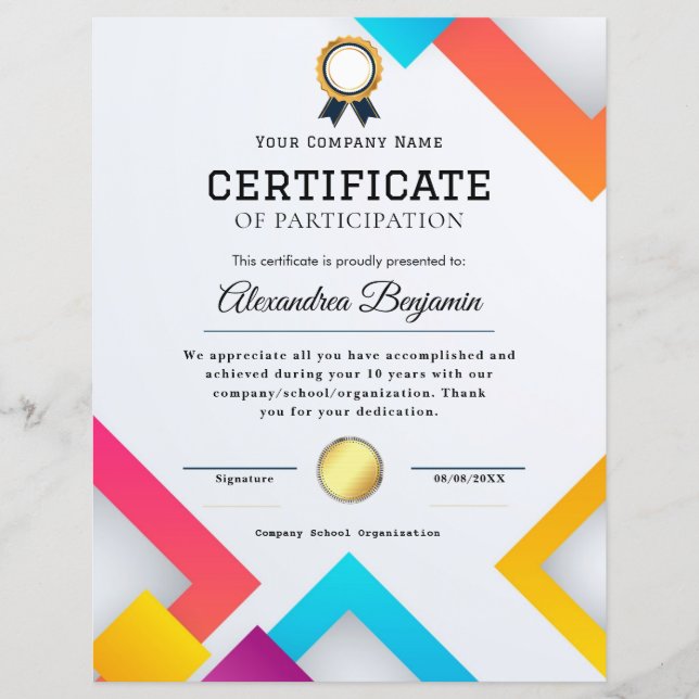 Certificado de Apreciação (Frente)