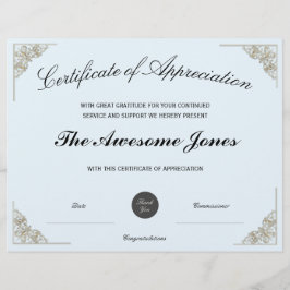 Certificado de Apreciação Azul com Logotipo Person