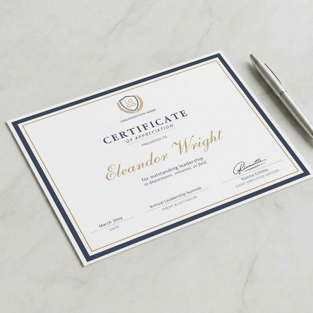 Certificado de Apreciação com Logotipo Personaliza (Criador carregado)