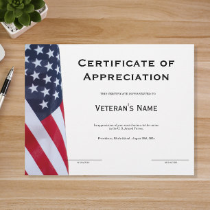 Certificado de Apreciação de Veterano
