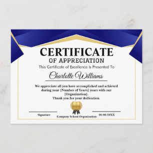 Certificado de Apreciação Dourado Azul Pro