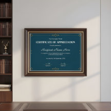 Certificado de Apreciação Elegante Navy Gold Desi