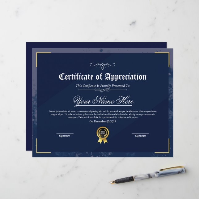 Certificado De Apreciação Imprimível (Frente/Verso In Situ)