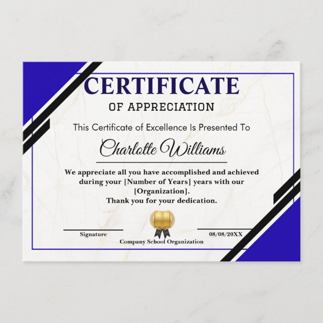 Certificado de Apreciação Profissional (Frente)