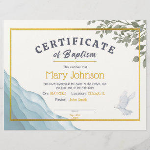 Certificado de Aquarela de Batismo