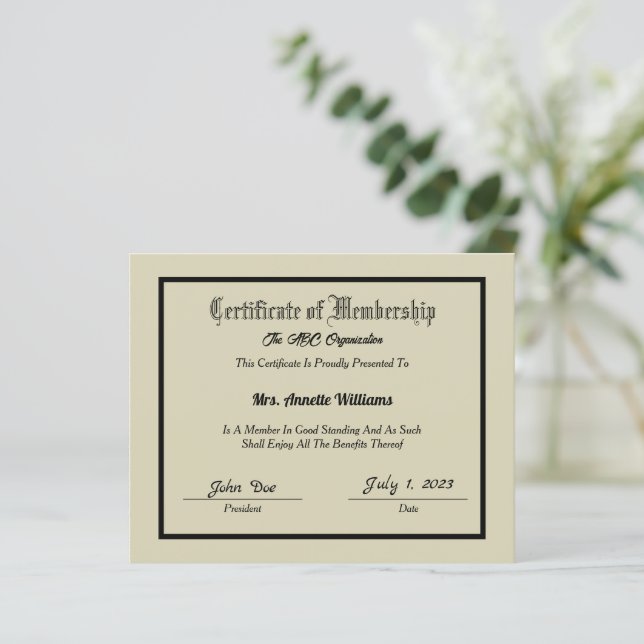 Certificado de Associado (Em pé/Frente)