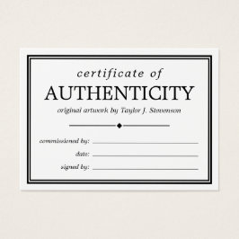 Certificado de autenticidade branco preto