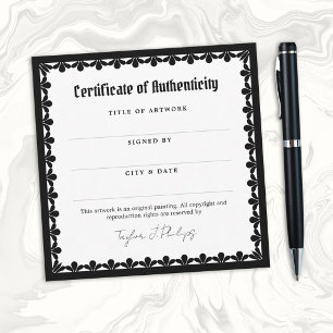 Certificado de Autenticidade com Fonte Gótica Orna