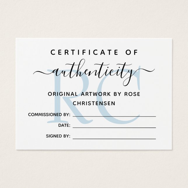 Certificado de Autenticidade do Monograma Azul Pál (Frente)