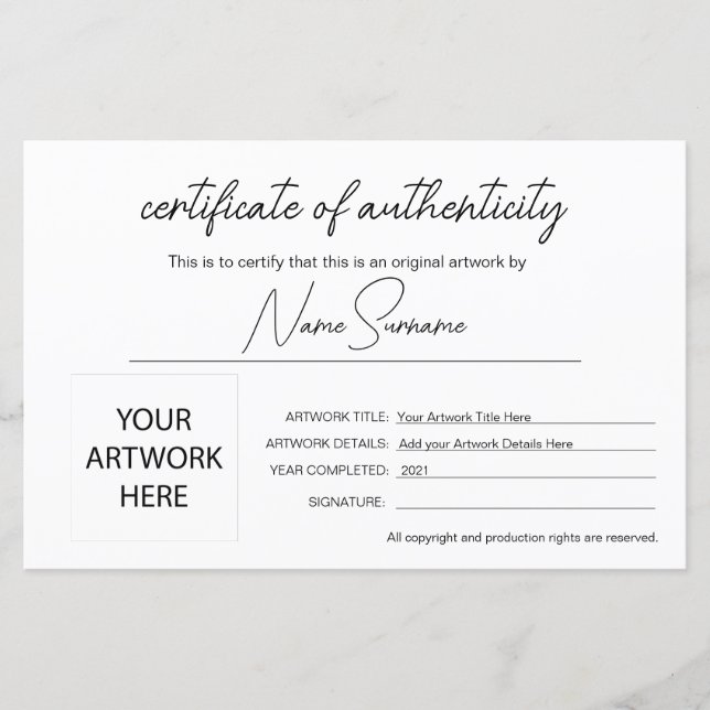 Certificado de autenticidade minimalista simples (Frente)