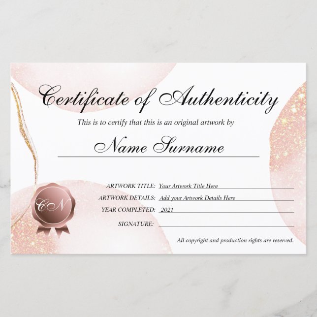 Certificado de Autenticidade Trabalho de arte por (Frente)