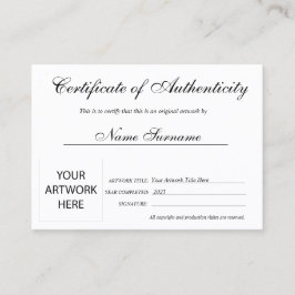 Certificado de Autenticidade Trabalho de arte por
