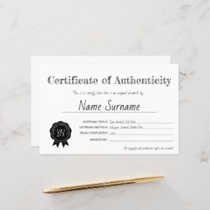 Certificado de Autenticidade Trabalho de arte por
