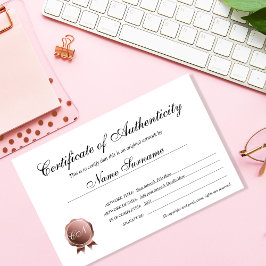 Certificado de Autenticidade Trabalho de arte por