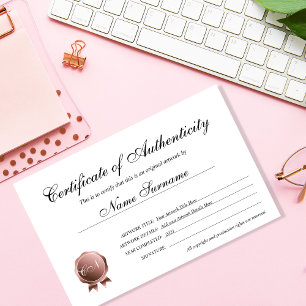 Certificado de Autenticidade Trabalho de arte por