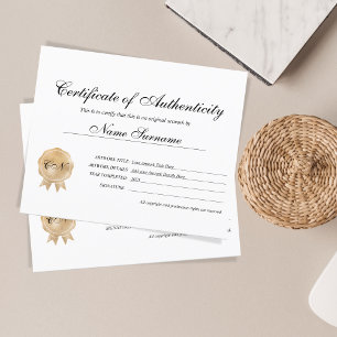 Certificado de Autenticidade Trabalho de arte por