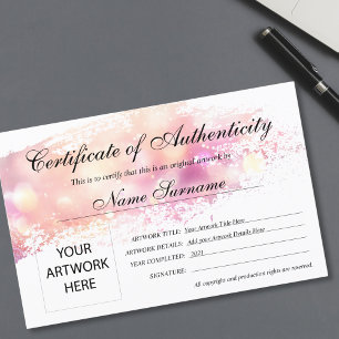 Certificado de Autenticidade Trabalho de arte por
