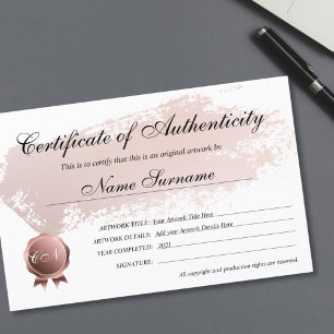 Certificado de Autenticidade Trabalho de arte por