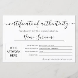 Certificado de Autenticidade Trabalho de arte por
