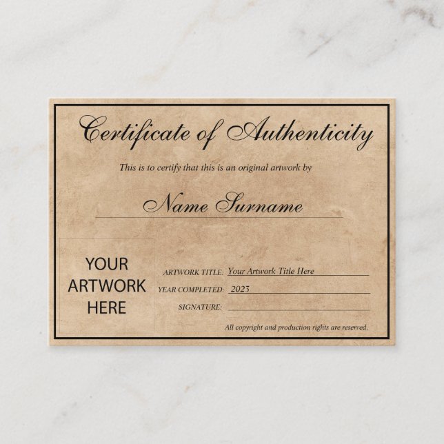 Certificado de Autenticidade Trabalho de arte por  (Frente)