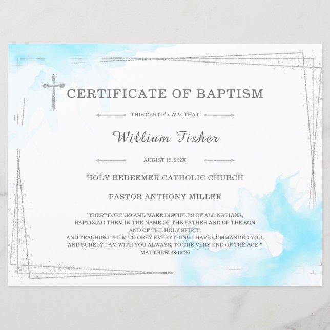 Certificado de Batismo Azul e Prata (Frente)