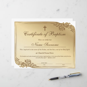 Certificado de Batismo, Dedicação de Bebê