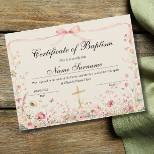 Certificado de Batismo, Dedicação de Bebê