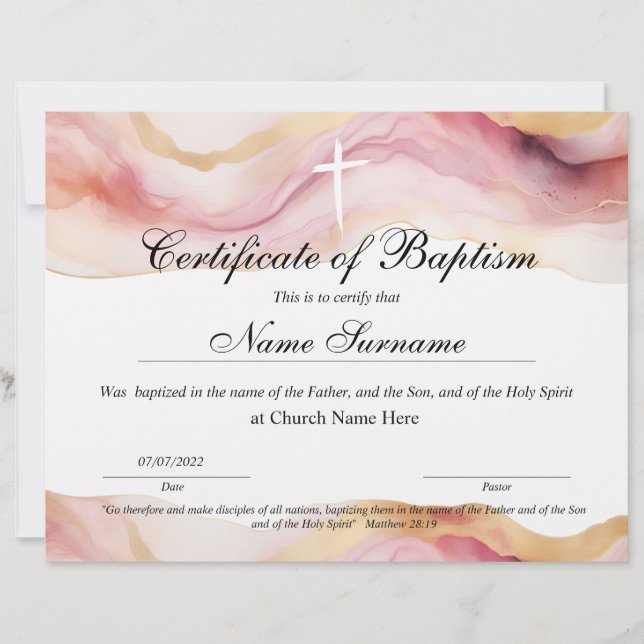Certificado de Batismo, Dedicação de Bebês (Frente)