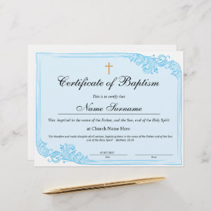 Certificado de Batismo, Dedicação de Bebês