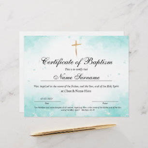 Certificado de Batismo, Dedicação de Bebês