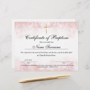 Certificado de Batismo, Dedicação de Bebês