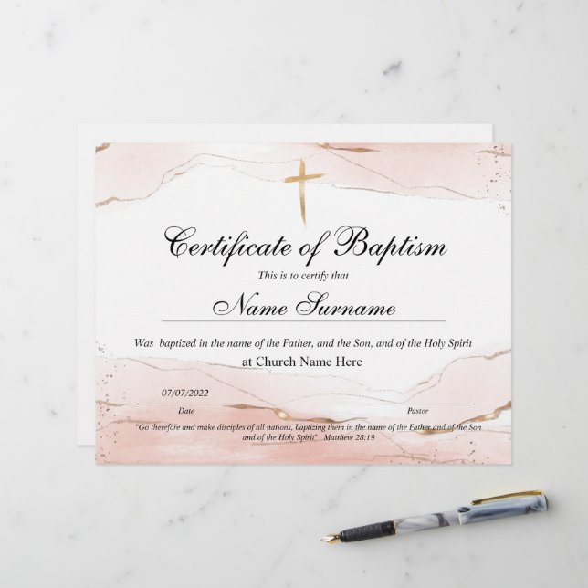 Certificado de Batismo, Dedicação de Bebês (Frente/Verso In Situ)