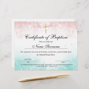 Certificado de Batismo, Dedicação de Bebês