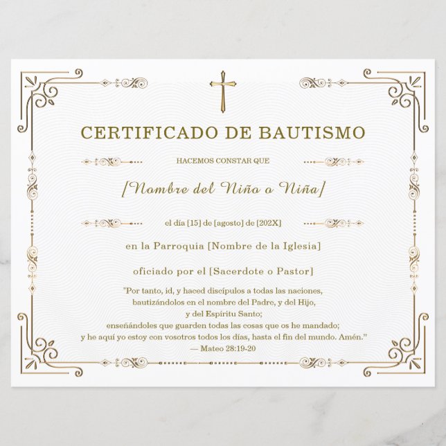 Certificado de Bautismo Elegante (Frente)