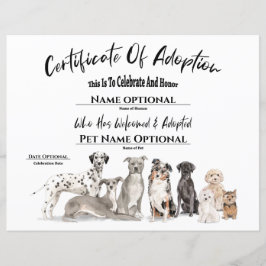 Certificado de Cão Cachorro Pet Puppy de Adoção Cu