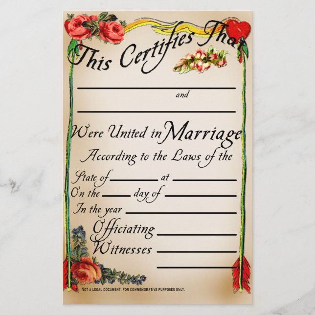 Certificado de Casamento de Estilo Anterior (Frente)