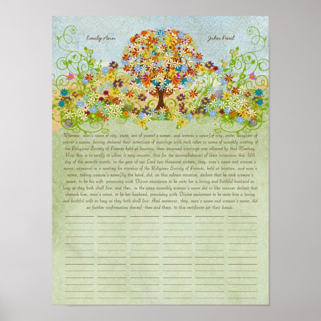 Certificado de Casamento de Impressão Quaker de Ár (Frente)