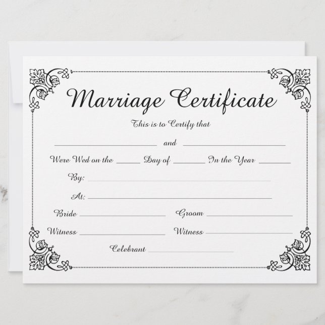 Certificado de Casamento de Script de Borda Floral (Frente)