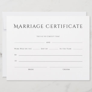 Certificado de Casamento de Texto Elegante minimal