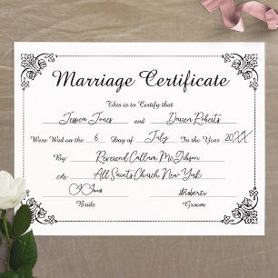 Certificado de Casamento Preenchido com Borda de R