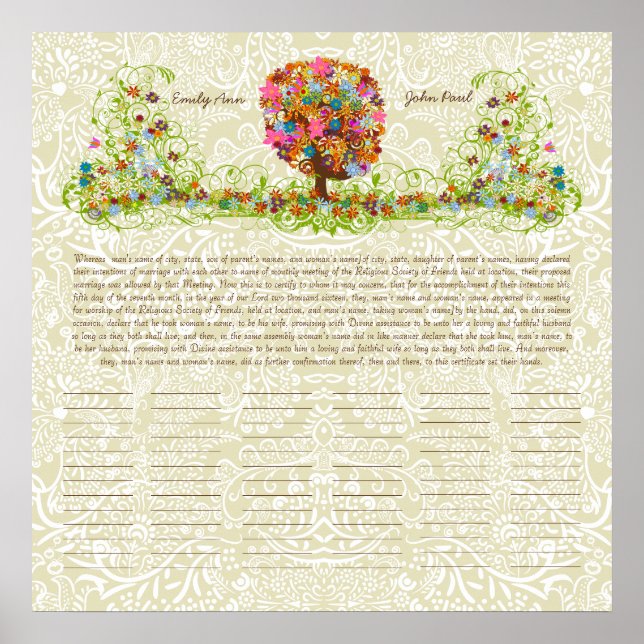 Certificado de Casamento Quaker com Impressão de Á (Frente)